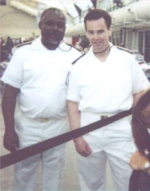 Tony Robinson and Brad Slaight dressed as Love Boat Crew